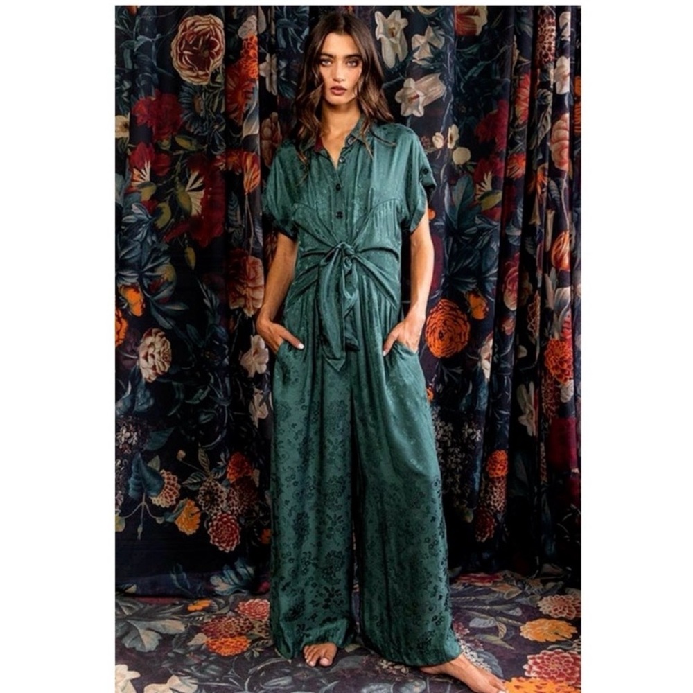 Emerald Green Floral Jumpsuit